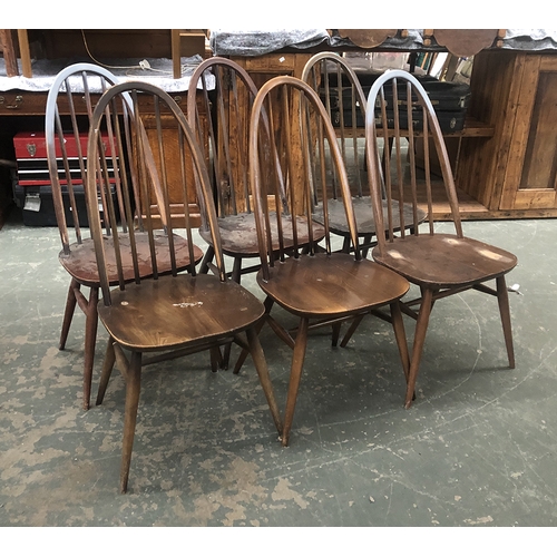 1246 - A set of six Ercol Quaker dining chairs (af) in a dark stained finish/painted, model 1960 2056