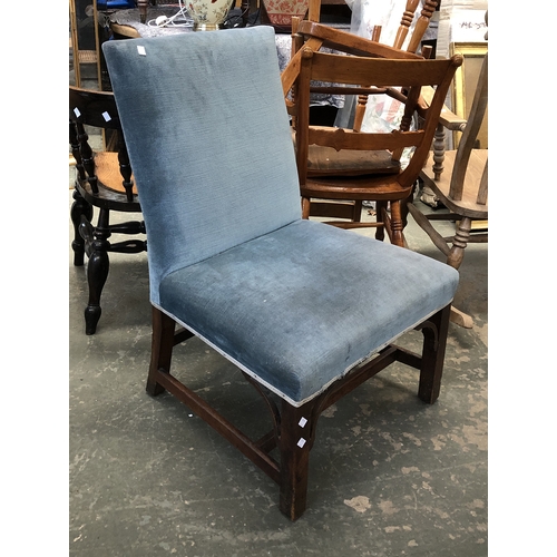 1273 - A George III upholstered side chair, square back, on cut down and tipped square section legs, 61cmW