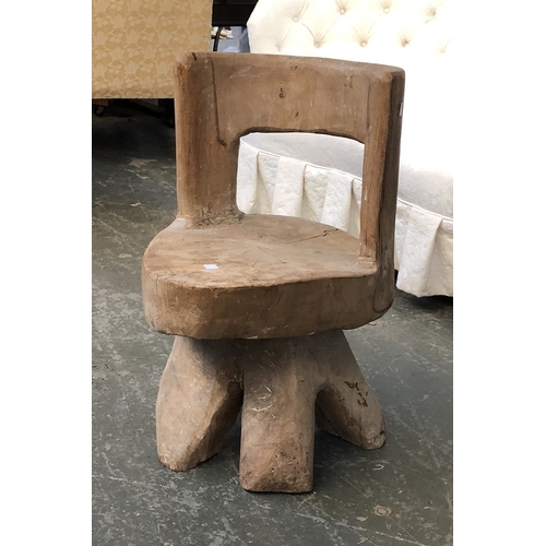 1274 - A rustic style small garden chair, carved from one piece of elm, 58cmH