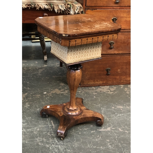 1275 - A Victorian octagonal walnut worktable, on carved tripod base, 77cmH; together with a 19th century r... 