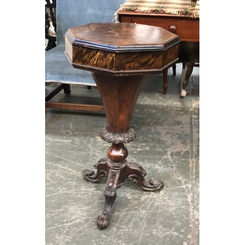 1275 - A Victorian octagonal walnut worktable, on carved tripod base, 77cmH; together with a 19th century r... 