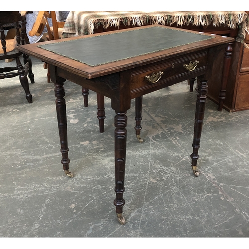 1276 - A small late Victorian writing table, single drawer on turned tapering legs, 89x52x73cmH