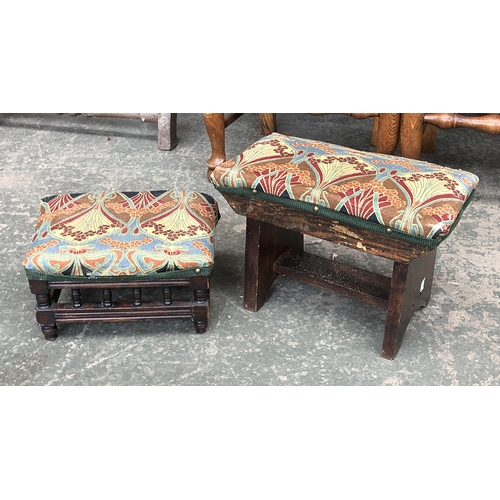 1277 - Two small footstools, upholstered in Art Nouvea fabric