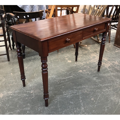 1278 - A 19th century and later varnished side table with two frieze drawers, on turned tapering legs, 107x... 