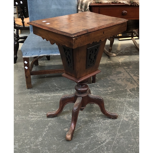 1282 - A burr walnut Victorian work table, on four cabriole legs, 71cmH