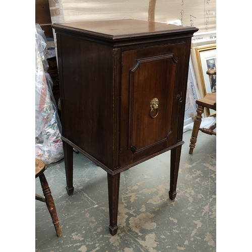 1283 - An Edwardian mahogany cabinet, door with central lion mask handle, 58x53x107cmH