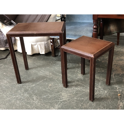 1291 - Two leather-clad occasional tables, 55cm