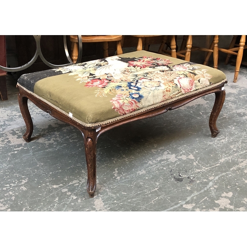 1343 - Interior design interest: A 19th century upholstered centre stool on cabriole legs with grospoint co... 