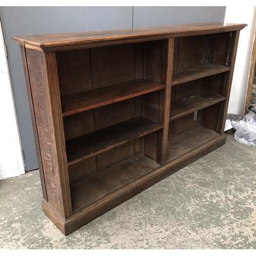 1347 - A large 19th century oak bookcase, in two sections, each with adjustable shelves, 199x34x122cmH