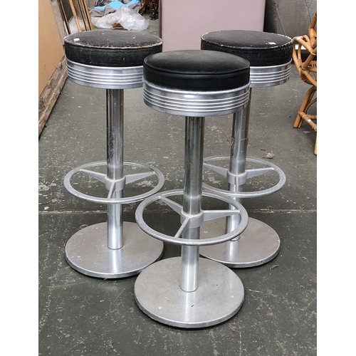 1258 - Three chrome and leather bar stools, formerly from a recording studio, 82cmH