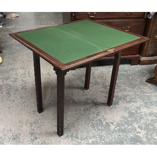 1353 - A mahogany card table in George III style, 69cmW; together with a nest of three tables with leather ... 