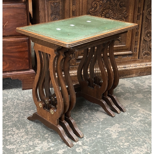 1353 - A mahogany card table in George III style, 69cmW; together with a nest of three tables with leather ... 