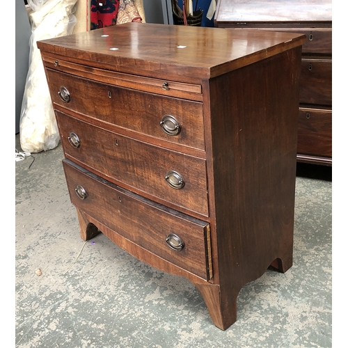 1374 - A 19th century bowfront chest of drawers, with slide over three graduating drawers on bracket feet, ... 