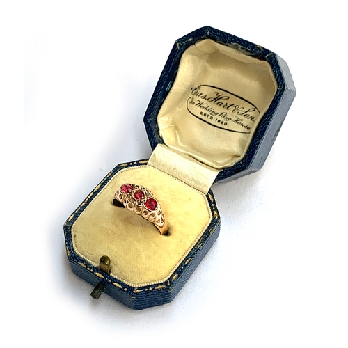 141 - An Edwardian 9ct gold, ruby and diamond ring, hallmarked for Chester, Lewis Edwin Neale, 1906, size ... 