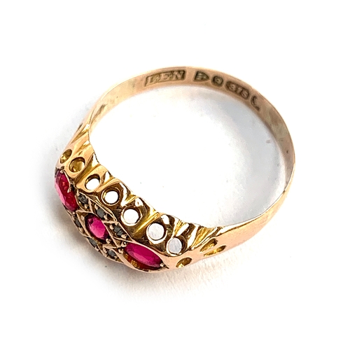 141 - An Edwardian 9ct gold, ruby and diamond ring, hallmarked for Chester, Lewis Edwin Neale, 1906, size ... 