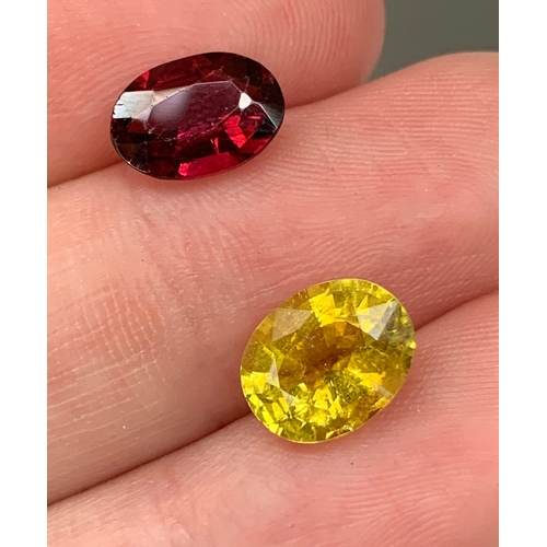 98 - A pink rubellite tourmaline, approx. 2cts, 10x7mm; together with a yellow tourmaline, approx. 2.5cts... 