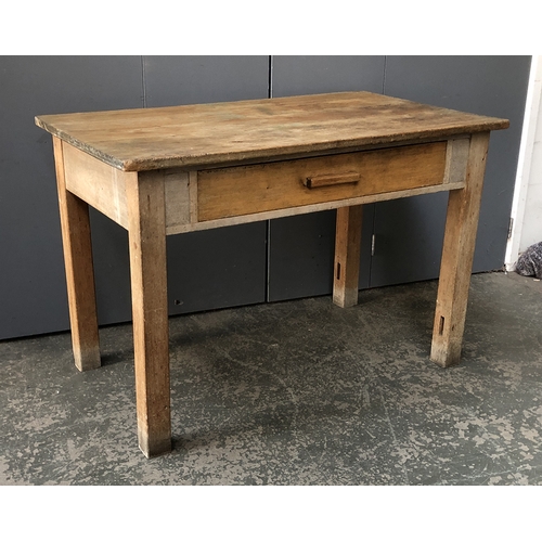 1309 - A pine and beech kitchen table, with single side drawer, 114x68x76cmH