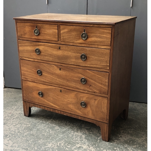 1319 - A 19th century mahogany chest of two short over three long drawers, on bracket feet, 92x49x94cm