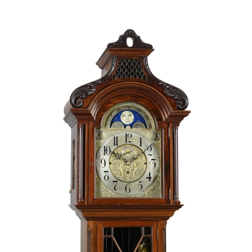 1379 - A mahogany longcase clock, first quarter 20th century, with eight-day chiming movement striking on a... 