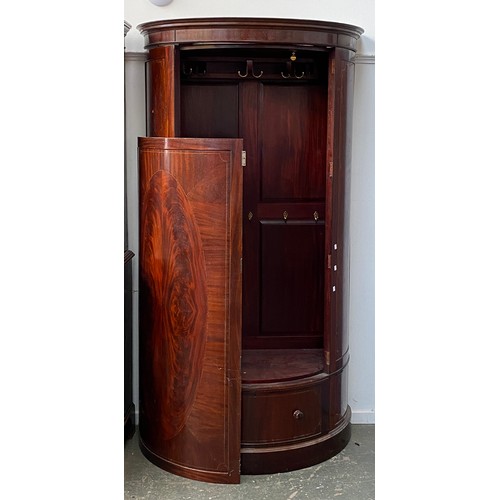 1387 - A demilune mahogany gents wardrobe, 209cmH