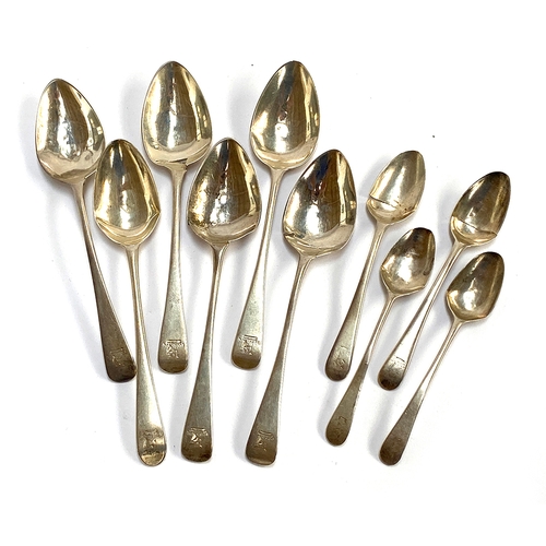 148 - A set of six Old English pattern dessert spoons, London 1817, all in as found condition; together wi... 