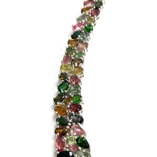 135 - An impressive 925 silver collar necklace set with 50cts of multicoloured tourmalines of varying cuts... 