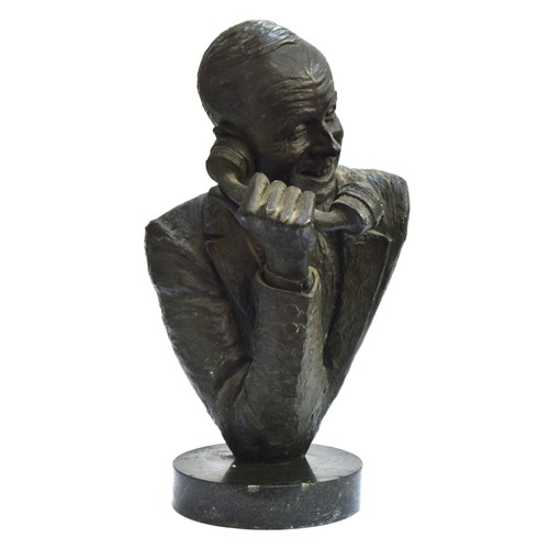 1368 - Emiel Hartman (20th century), a large bronze portrait bust of a gentleman on the telephone, on a cir... 