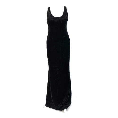 752 - A Christian Dior Haute Couture heavy beaded black evening gown with tassel and lace detail, approx. ...