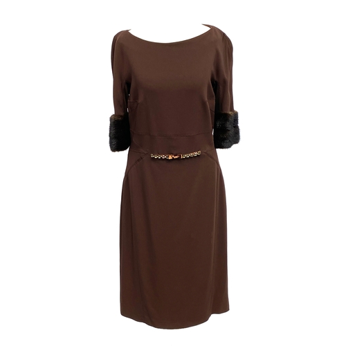 A Blumarine brown dress, size 44, with faux fur cuffs