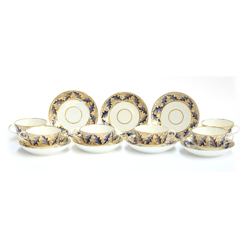 181 - A set of six Royal Crown Derby teacups hand painted blue and gilt floral design, 11cm diameter,  tog... 