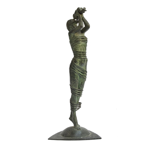 109 - Emiel Hartman (20th century), patinated bronze of a mother and child, on a triform base, signed and ... 