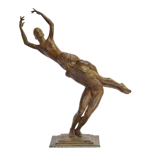 111 - A 20th century patinated bronze figure group of ballet dancers performing a lift, signed Emil to bas... 