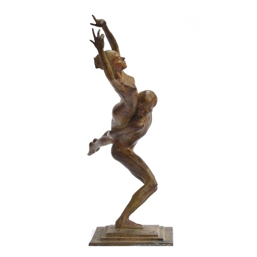 111 - A 20th century patinated bronze figure group of ballet dancers performing a lift, signed Emil to bas... 