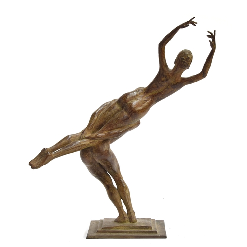 111 - A 20th century patinated bronze figure group of ballet dancers performing a lift, signed Emil to bas... 