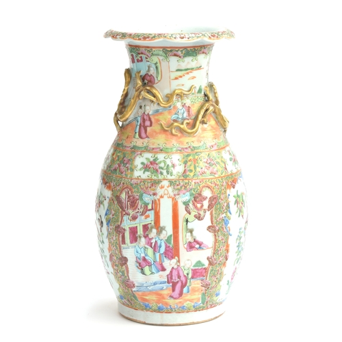 216 - Two Chinese famille rose porcelain vases, one with cover surmounted by foo dog, 36cm high and 41cm h... 