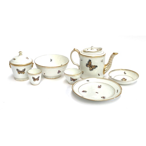 182 - A porcelain Nyon style tea service in decorated with butterflies and insects, teacups (10), coffee c... 