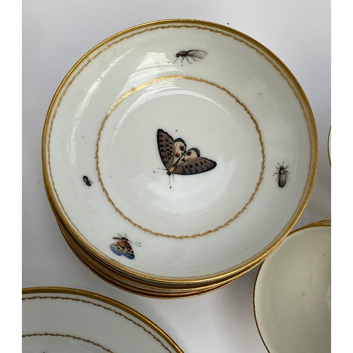 182 - A porcelain Nyon style tea service in decorated with butterflies and insects, teacups (10), coffee c... 