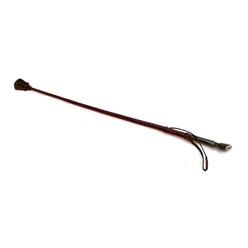 6 - A cutting whip, the horn handle with white metal shoe, 61cmL