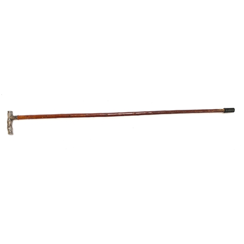 30 - A gent's walking cane with white metal faux bamboo handle, 88cmL