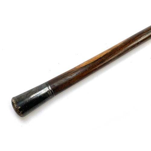 28 - A Victorian rosewood walking cane by Briggs, London, with hallmarked silver collar, 96cmL