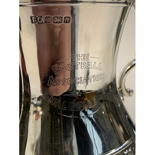 162 - A replica miniature hallmarked silver Football Association Challenge Cup trophy, 28.5cmH, commemorat... 