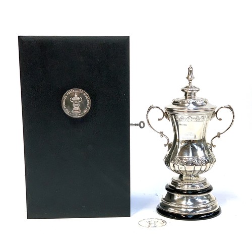 162 - A replica miniature hallmarked silver Football Association Challenge Cup trophy, 28.5cmH, commemorat...
