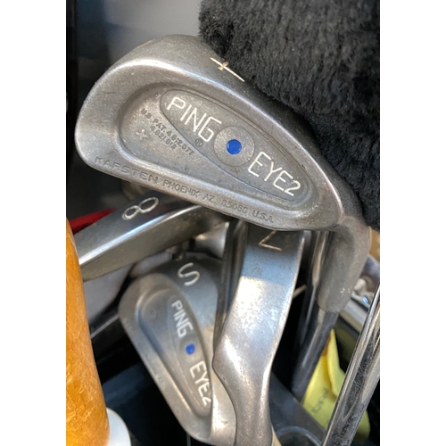 1753 - A full set of Ping blue dot golf clubs, in bag; together with a further set of lady's clubs