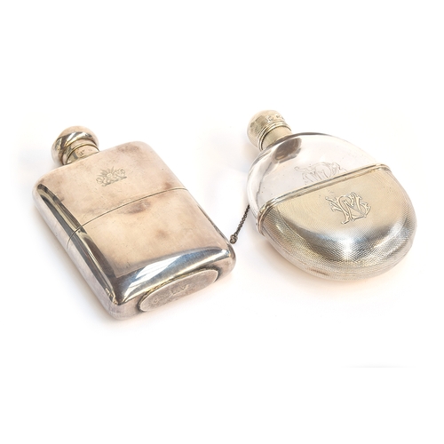 91 - A large silver hip flask by Brook & Son, London 1918, the removable cup with silver gilt interior, 1... 