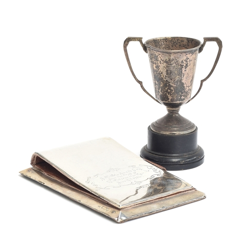 78 - An Edwardian silver desk jotter, marks rubbed, inscribed with dedication; together with a small twin... 