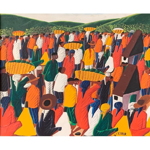 297 - Laurent Casimir (Haitian, 1928-1990), busy crowd study, oil on board, signed and dated '68 lower rig... 