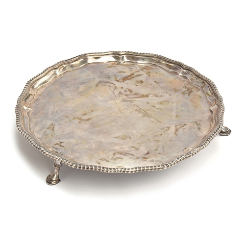 74 - A large shaped silver salver with gadrooned edge by Carrington & Co (John Bodman Carrington), London... 