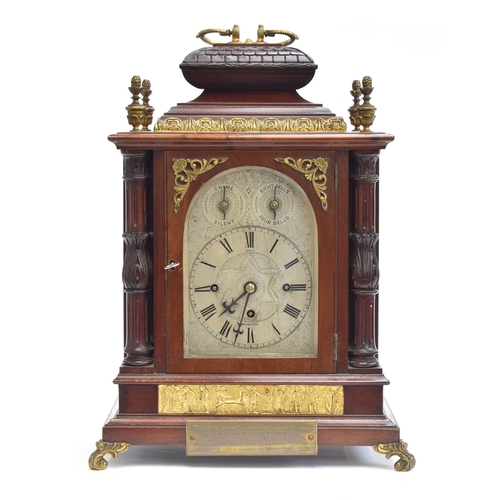 346 - A late 19th/early 20th century mahogany bracket clock, the silver dial with Roman numerals and marke... 