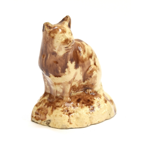 164 - An 18th century Staffordshire Whieldon type glazed figure of a seated cat, 6.5cm high