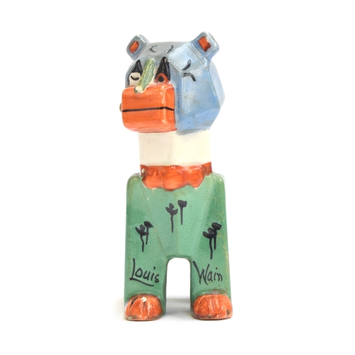 160 - Louis Wain (1860-1939) for Max Emanuel & Co., a ceramic cat spill vase c.1914, painted in blue, gree... 